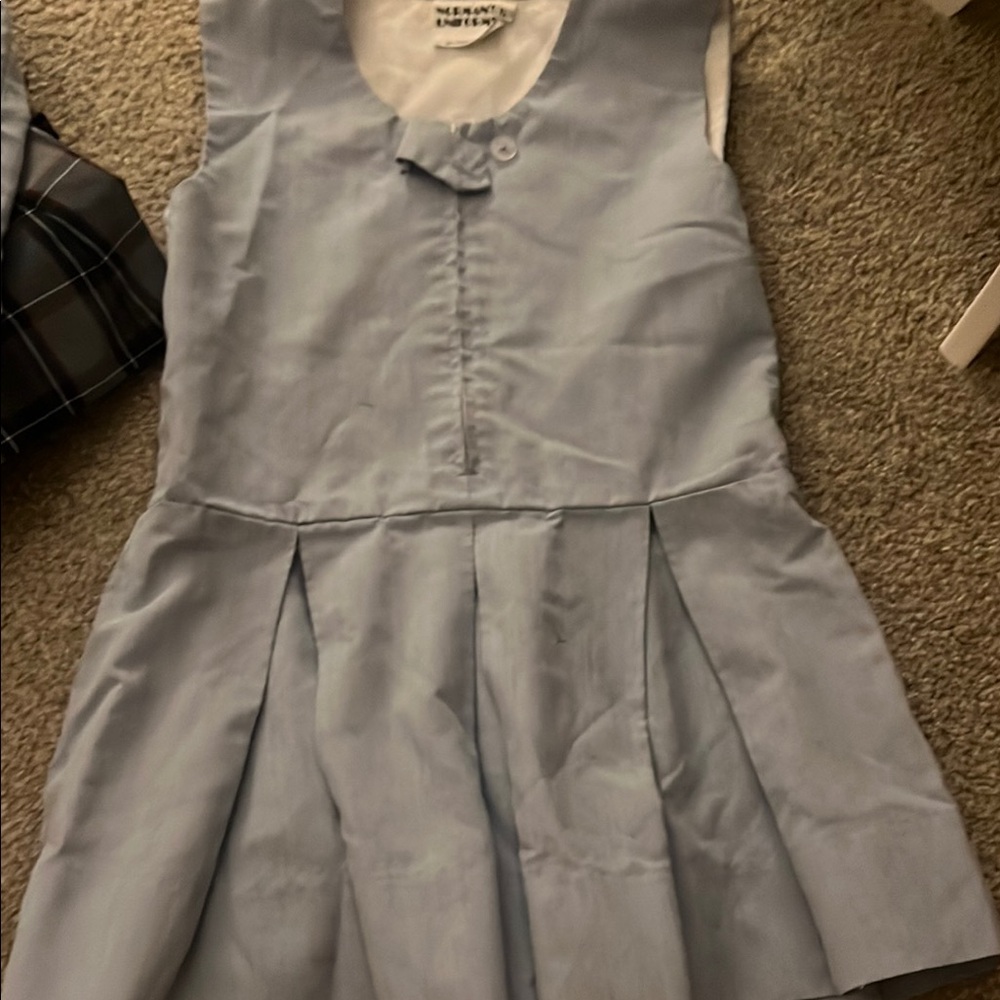Sleeveless Light Blue Pleated School Dress for Girls